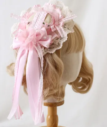 Xiaogui~Mood Limited Pink~Kawaii Lolita Lace Headdress Accessories